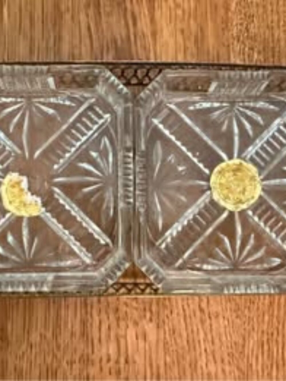 Vintage Pressed Glass Crystal Ashtrays in Silver Tray made in England